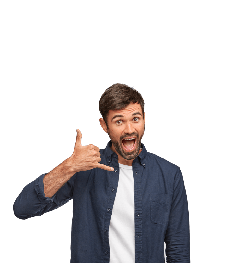 Get in touch man image wear dark blue shirt